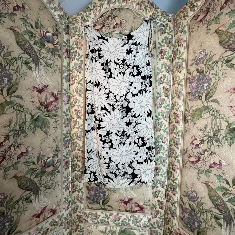 Vintage 1960s Black White Mod Floral Dress with Matching Jacket ILGWU Union Tag
